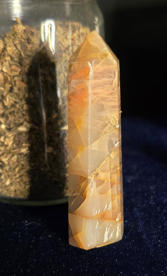 Peach/Yellow Moonstone Point Obelisk – Metaphysical | Natural Peach/Yellow Moonstone for Emotional Balance| Crystal for Meditation & Ritual Use