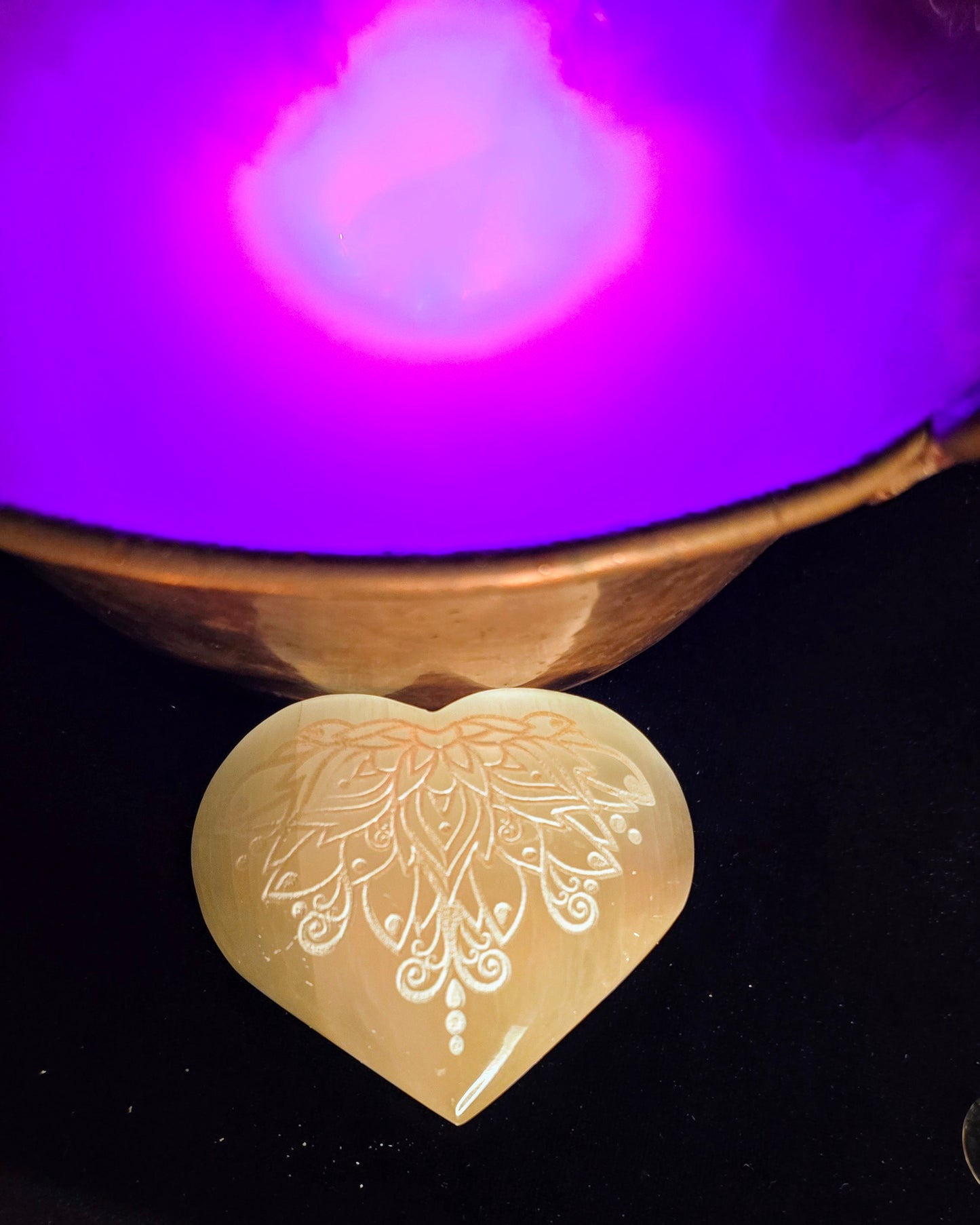 Selenite Heart with Lotus Carving for Energetic Harmony