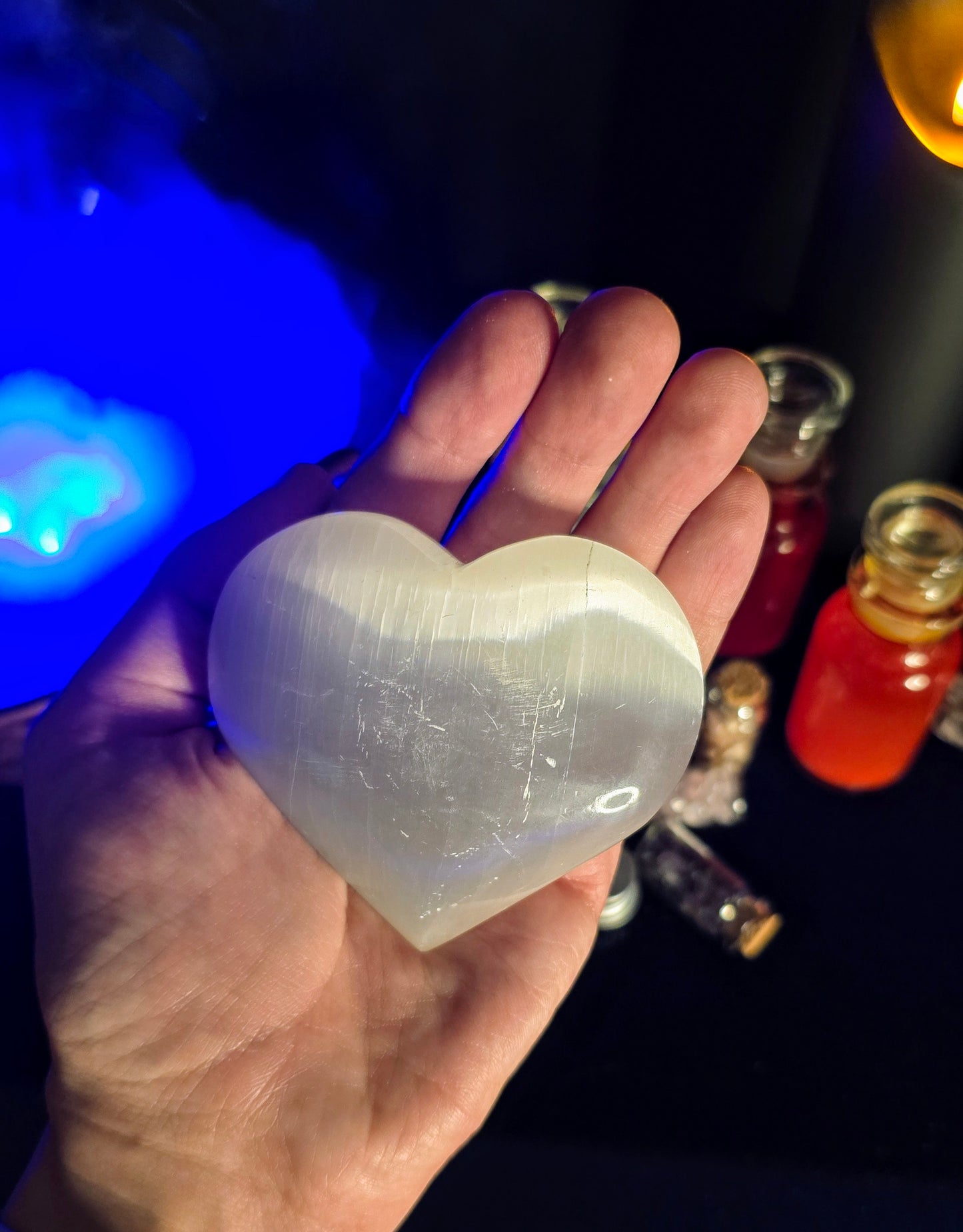 Selenite Heart with Lotus Carving for Energetic Harmony