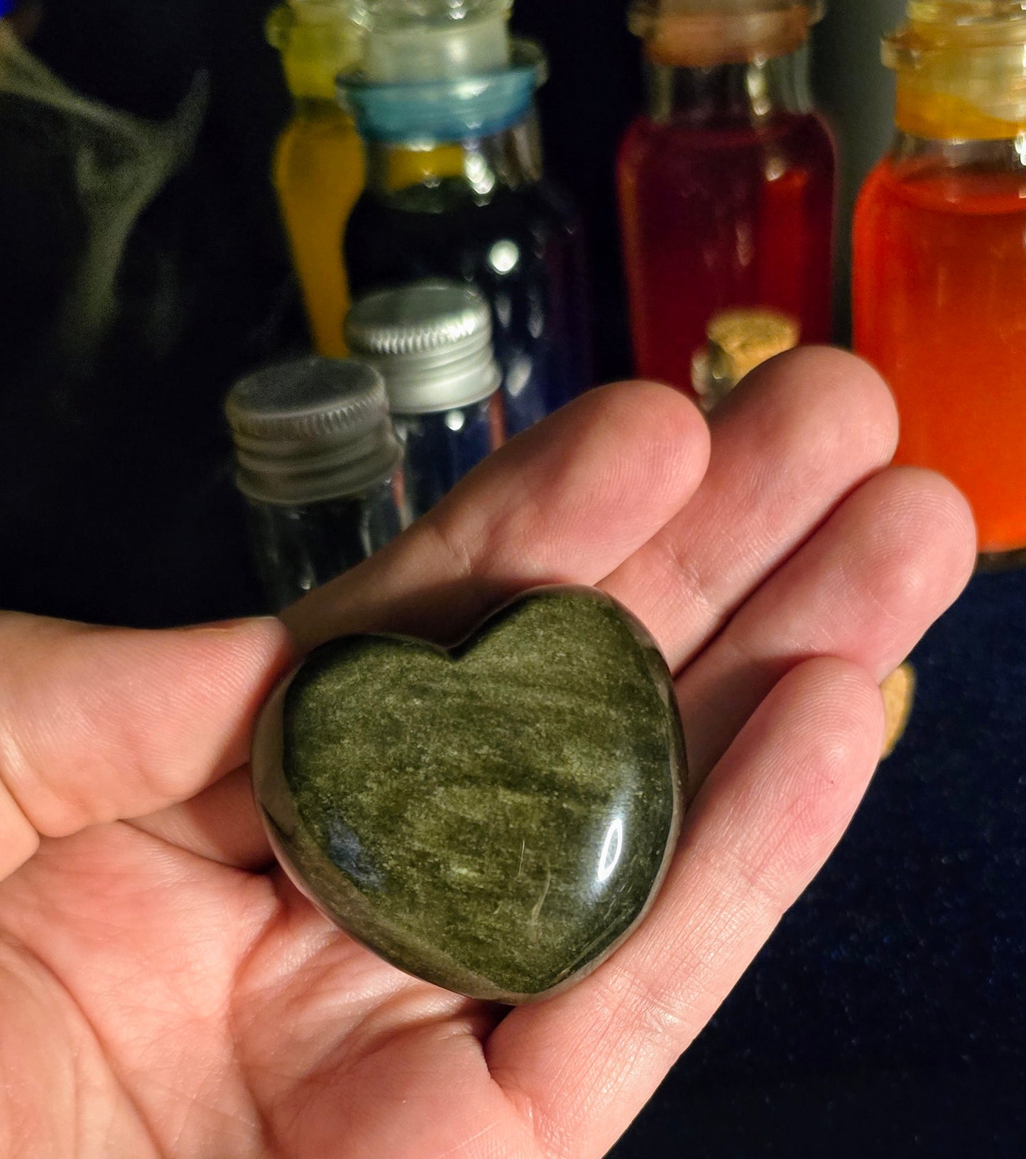 Obsidian Heart with Golden Sheen for Manifestation and Success