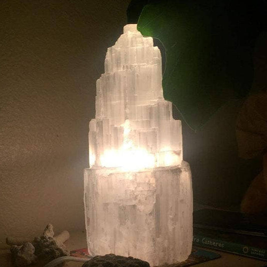 Selenite Tower Lamp – Purification & Soft Light | Natural Selenite for Energy Cleansing | Crystal Lamp for Meditation & Home Décor