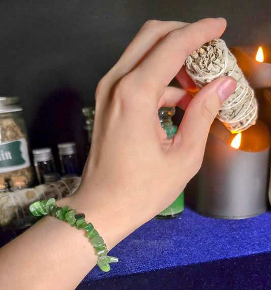Nephrite Jade Chip Bracelet for Prosperity and Harmony