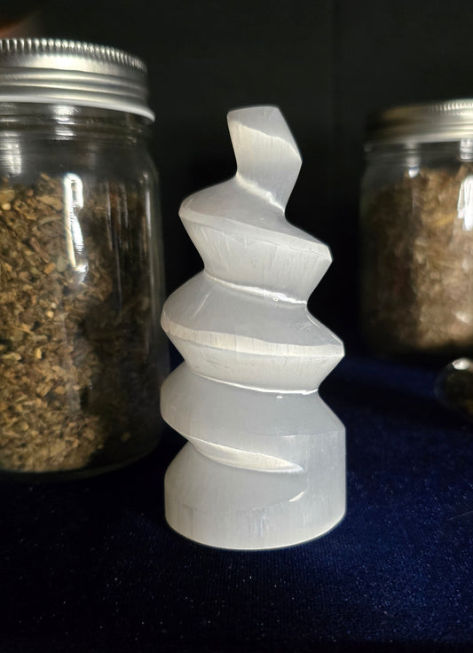 Selenite Spinel Tower – Protection & Purification | Natural Selenite for Energy Cleansing | Crystal Tower for Meditation & Display