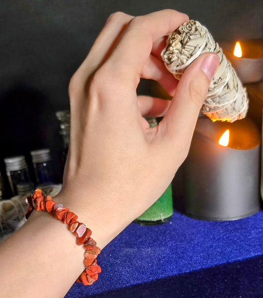 Red Jasper Chip Bracelet for Grounding and Vitality