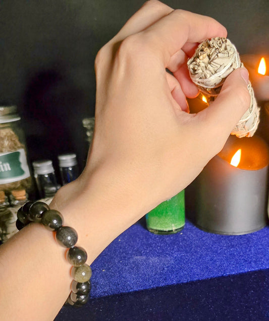 Obsidian Bracelet with Gold Sheen for Protection and Clarity