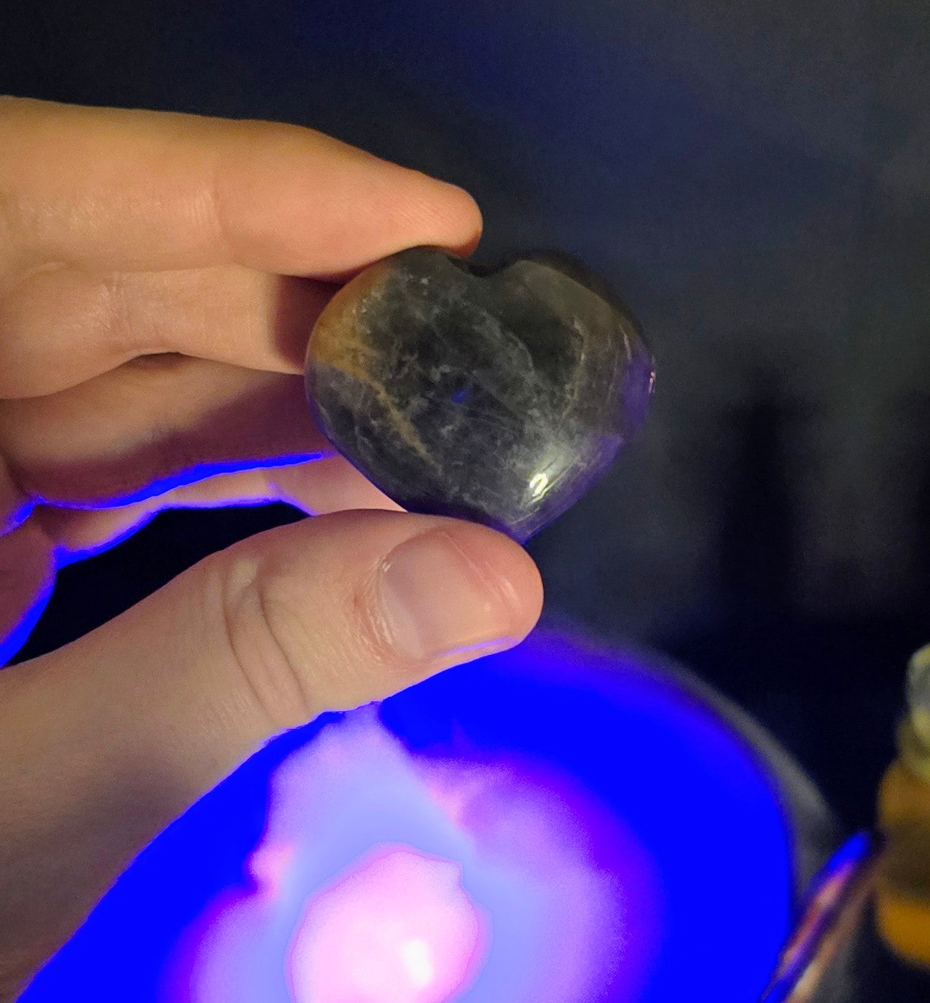 Black Moonstone Heart Carving– Stone of Shadows, New Moons, and Deep Feminine Magick