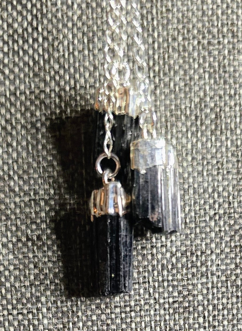 Rough Pendant Amethyst and Black Tourmaline