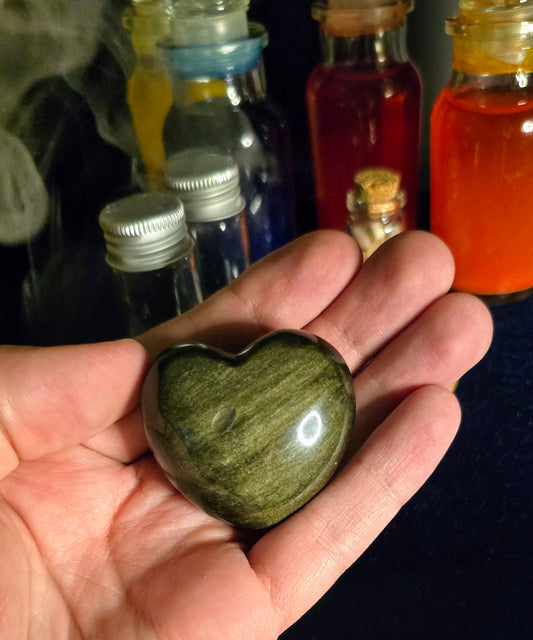 Obsidian Heart with Golden Sheen for Manifestation and Success