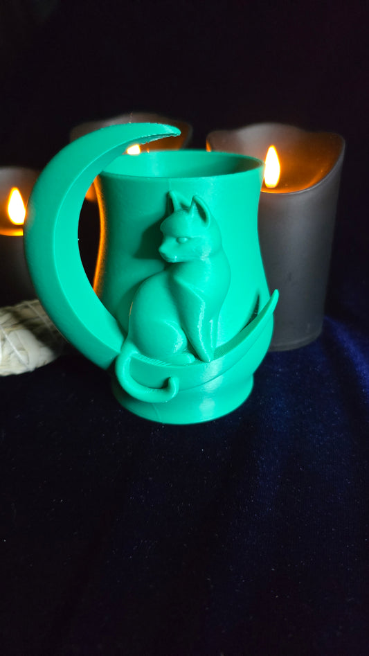 Cat Crescent Moon Pencil Holder - Green