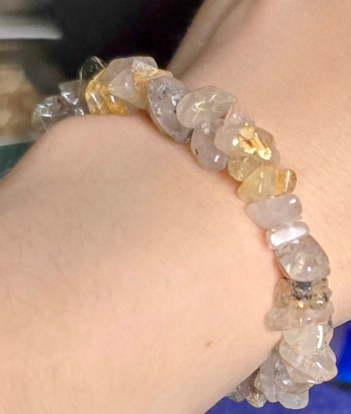 Rutilated Quartz Chip Bracelet for Amplification and Clarity