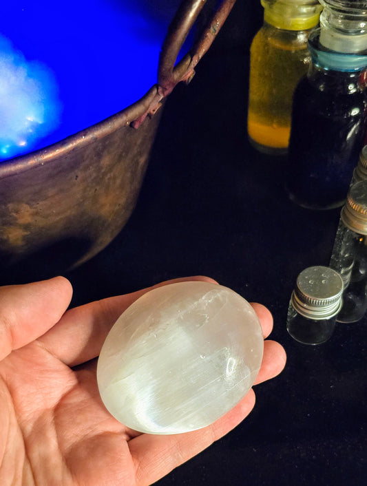 White Selenite Oval for Cleansing and Energy Flow