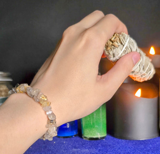 Rutilated Quartz Chip Bracelet for Amplification and Clarity