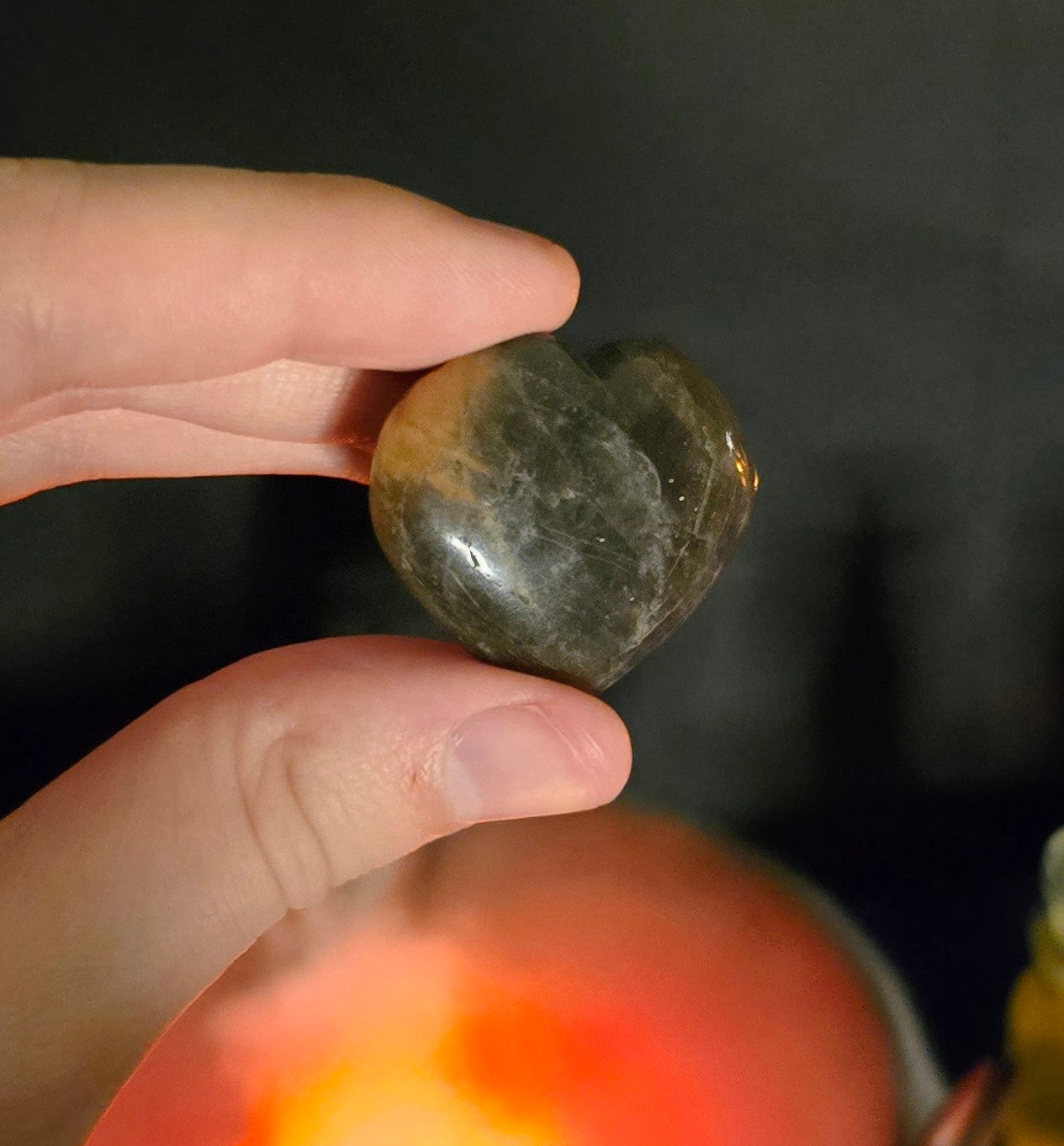 Black Moonstone Heart Carving– Stone of Shadows, New Moons, and Deep Feminine Magick