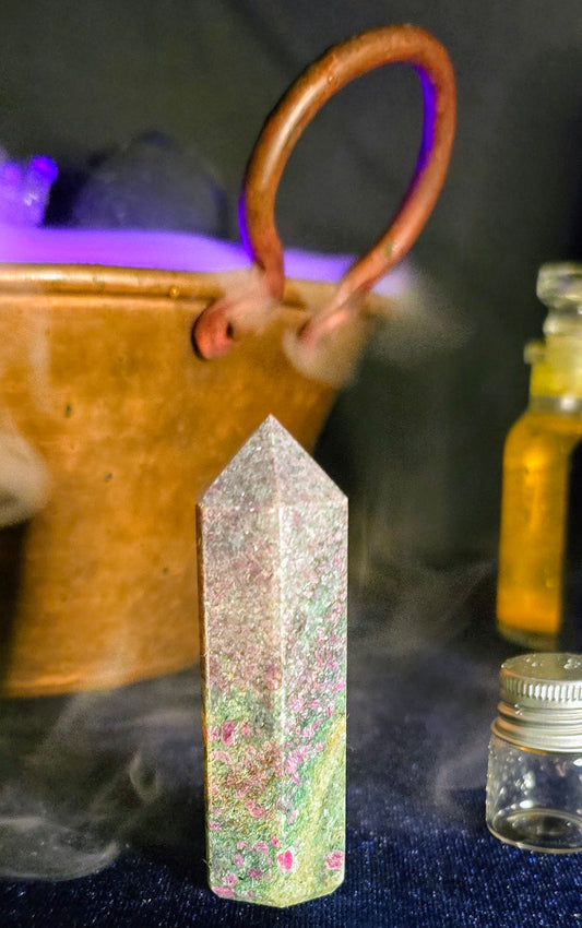 Ruby Fuchsite Obelisk for Heart Healing and Emotional Balance
